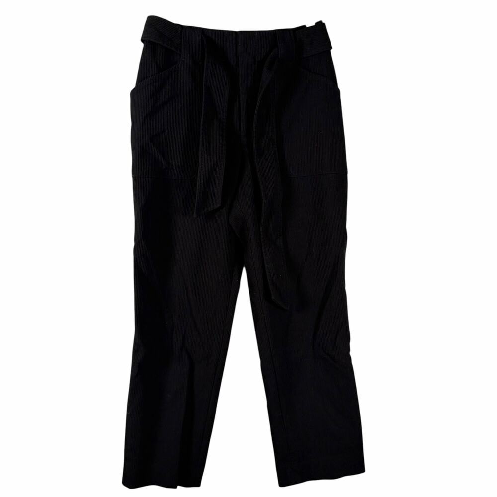 Club Monaco Black Corduroy High Waist Belted Pants Straight Leg Womens Size 2